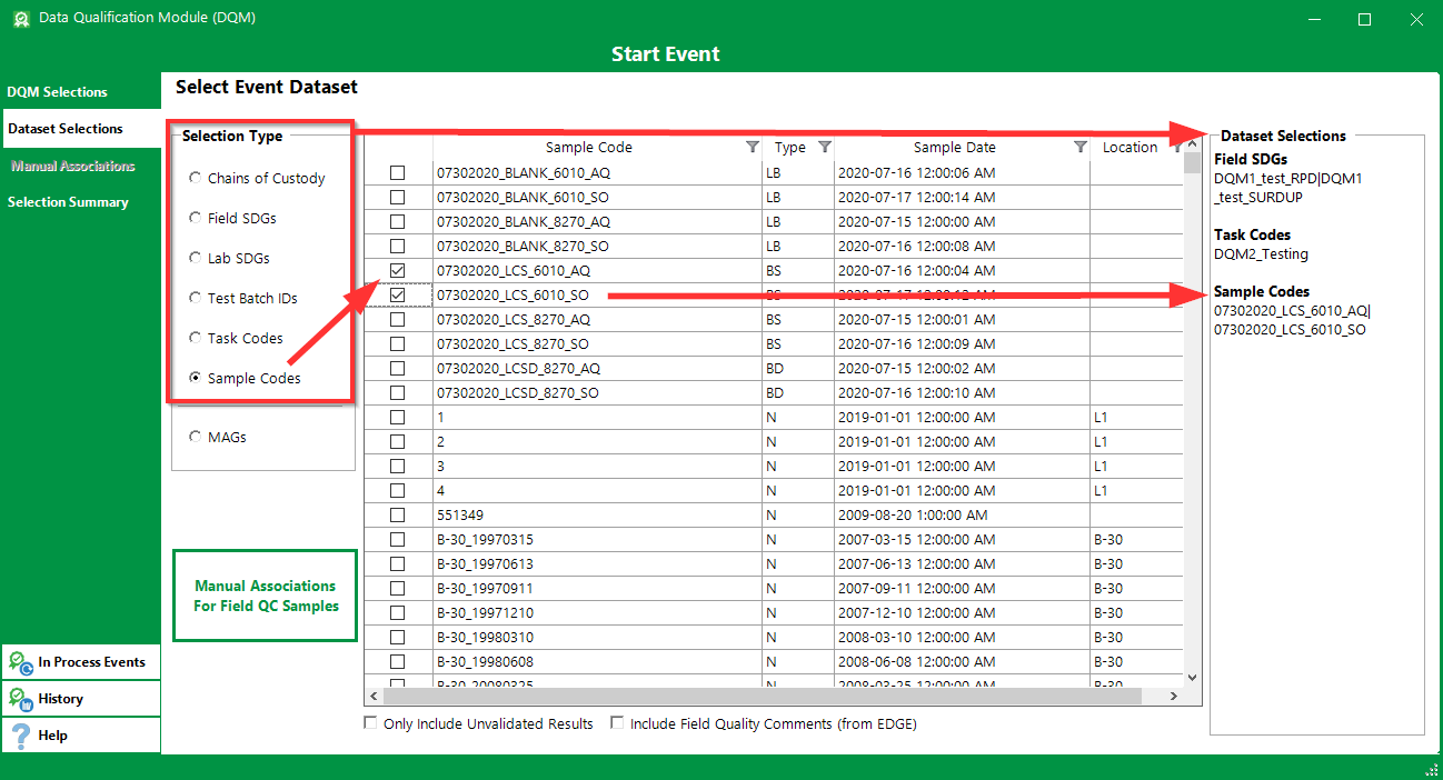 DQM Start Event_QAPP Data Selections